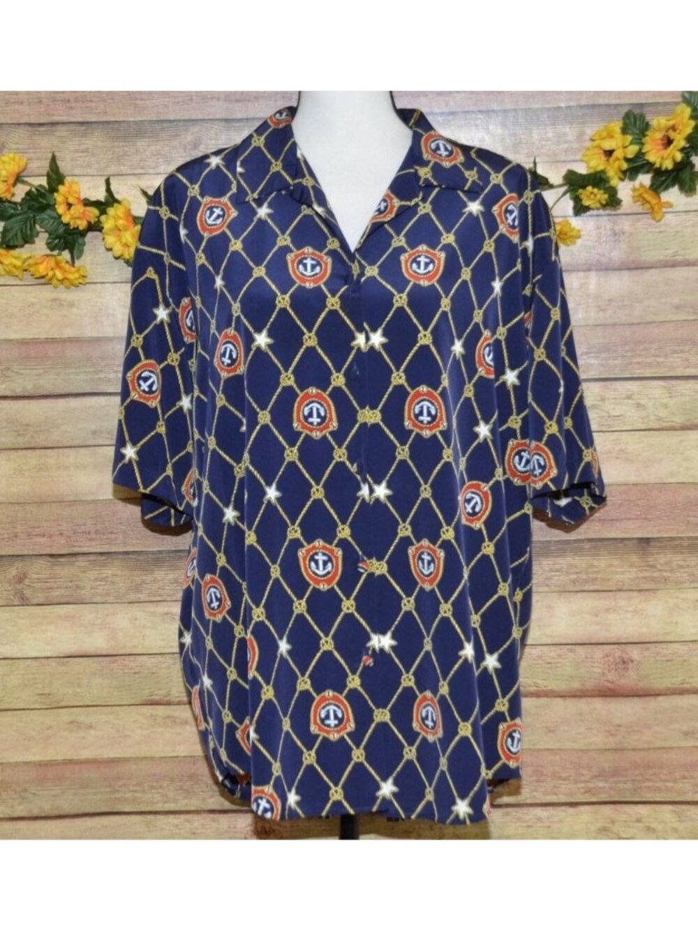 VTG 90's Westbound Button Up Shirt Top Blue Nautical Anchors Rope Ladies Size 16